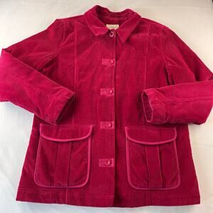 L.L. Bean corduroy chore Coat Jacket women’s size Large red burgundy Y2K Button